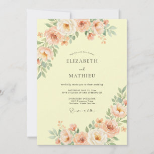 Yellow Peach Delicate Floral Wedding Invitation