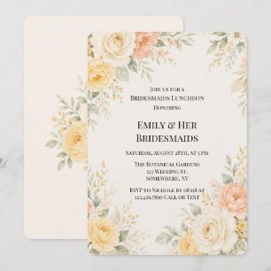 Yellow Peach & Ivory Floral Bridesmaids Luncheon Invitation