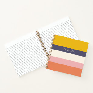 Yellow Peach Modern Color Blocks Stripes Custom  Notebook