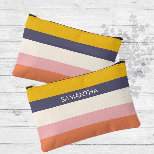 Yellow Peach Modern Colour Blocks Stripes Custom  Accessory Pouch (Creator Uploaded)