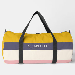 Yellow Peach Modern Colour Blocks Stripes Custom Duffle Bag