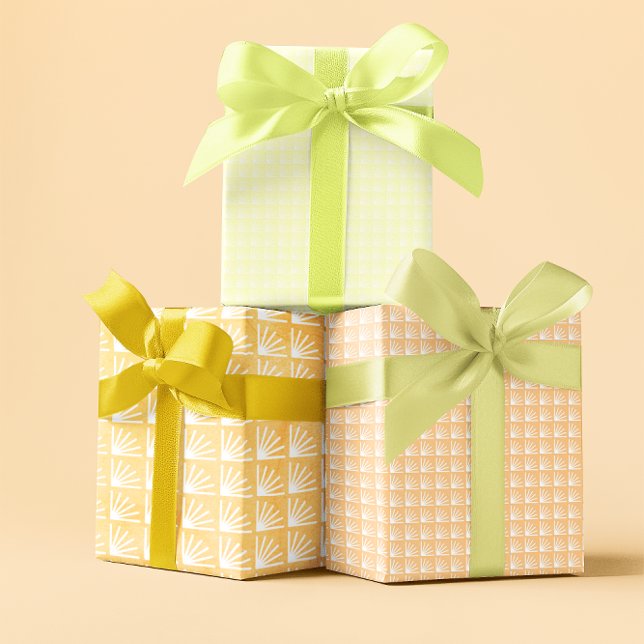 Yellow Peach Pastel Geometric Spring Wrapping Paper Sheet (Pastel orange vintage set of 3 wrapping paper sheets)