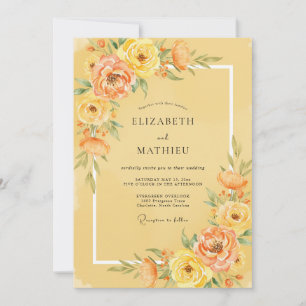 Yellow Peach Peony Wedding Invitation