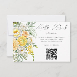 Yellow Peach Sage Green Floral Wedding Website QR RSVP Card