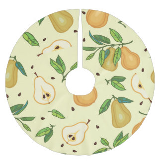 Yellow Pear Fruits: Vintage Illustration. Brushed Polyester Tree Skirt