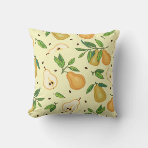 Yellow Pear Fruits: Vintage Illustration. Cushion