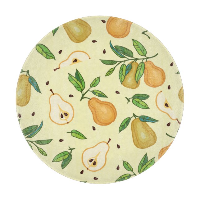 Yellow Pear Fruits: Vintage Illustration. Cutting Board (Front)