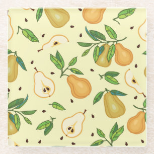 Yellow Pear Fruits: Vintage Illustration. Glass Coaster