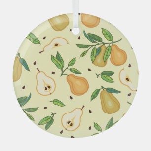 Yellow Pear Fruits: Vintage Illustration. Glass Tree Decoration