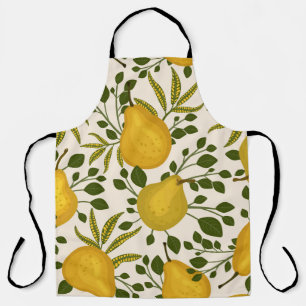 Yellow Pears Leaves White Background Apron
