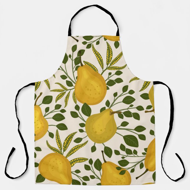 Yellow Pears Leaves White Background Apron (Front)