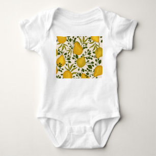 Yellow Pears Leaves White Background Baby Bodysuit