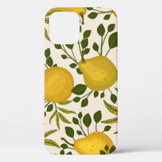 Yellow Pears Leaves White Background iPhone 12 Case