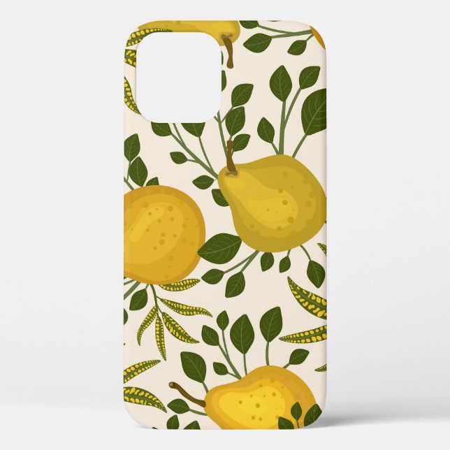 Yellow Pears Leaves White Background Case-Mate iPhone Case (Back)