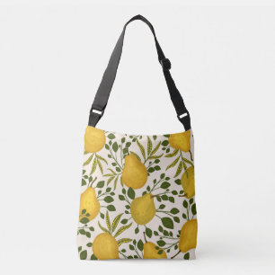 Yellow Pears Leaves White Background Crossbody Bag