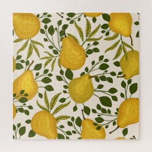 Yellow Pears Leaves White Background Jigsaw Puzzle