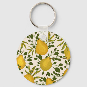 Yellow Pears Leaves White Background Key Ring