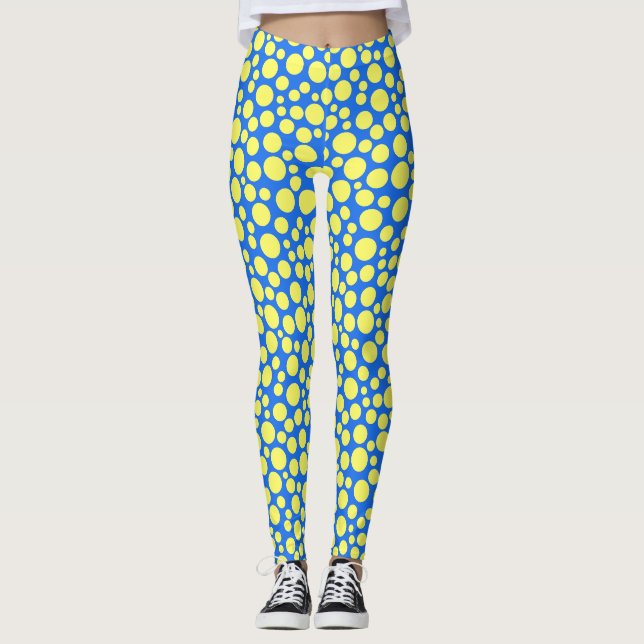Yellow peas on a sky blue background leggings (Front)