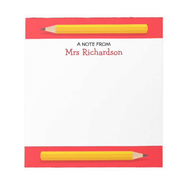 Yellow pencils personalised name teacher notepad (Front)