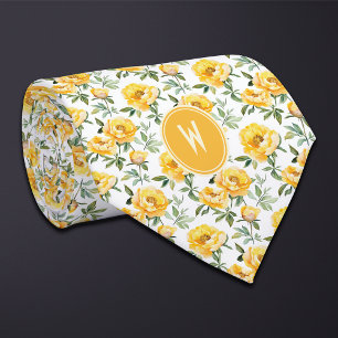 Yellow Peonies Floral  Tie