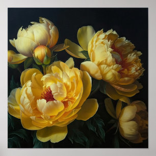 Yellow Peonies Flower Art Print Poster
