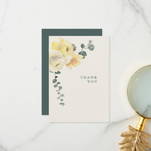 Yellow Peonies Teal & Cream Funeral Loss of Life  Thank You Card