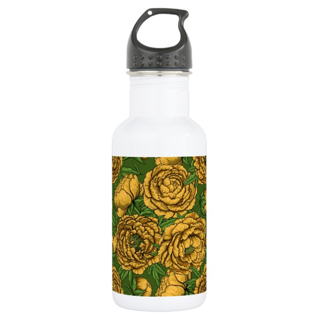 Yellow peony bouquet 532 ml water bottle (Front)