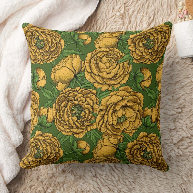 Yellow peony bouquet cushion (Blanket)