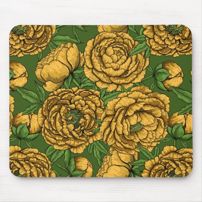 Yellow peony bouquet mouse pad (Front)