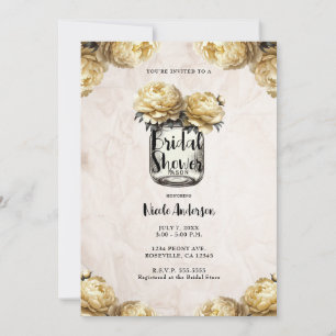 Yellow Peony Mason Jar Rustic Bridal Shower Invitation