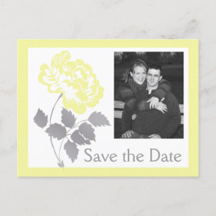 Yellow Peony on White Save the Date Postcard