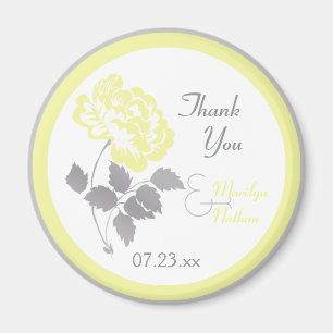 Yellow Peony on White Wedding Favour Magnet