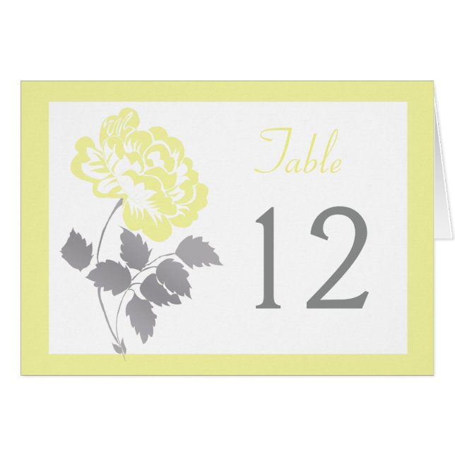 Yellow Peony on White with Grey Table Number (Front Horizontal)
