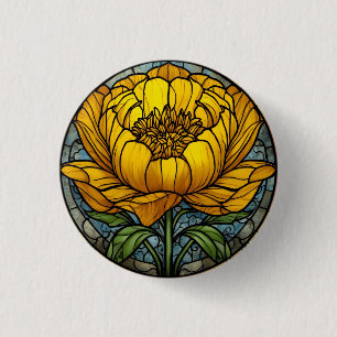 Yellow Peony Stained Glass 3 Cm Round Badge