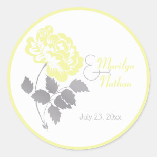 Yellow Peony with Grey and White1.5" Round Sticker