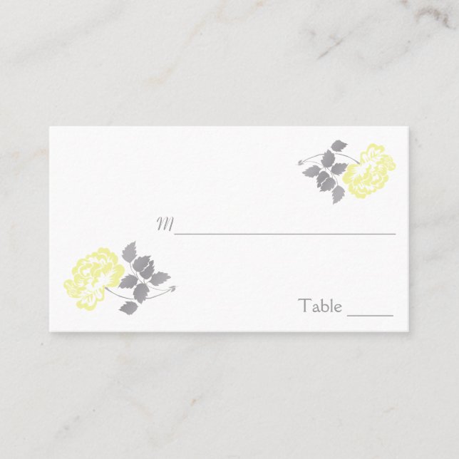 Yellow Peony with White and Grey Placecards (Front)