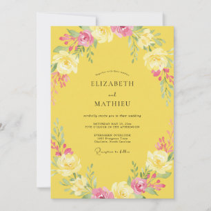 Yellow Peony Wreath Wedding Invitation
