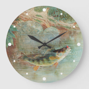 Yellow Perch by S.A. Kilbourne, Vintage Fish Large Clock