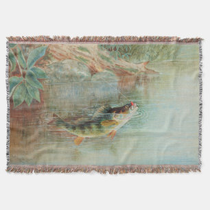 Yellow Perch by S.A. Kilbourne, Vintage Fish Throw Blanket