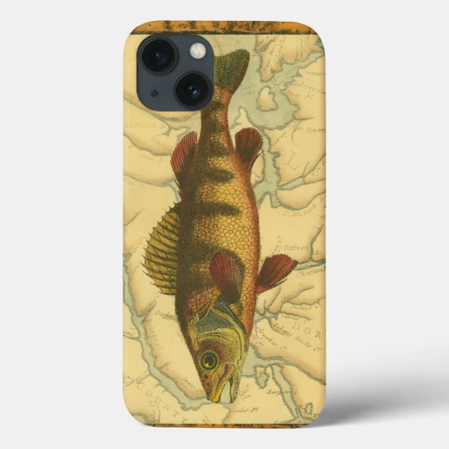 Yellow Perch on Map Case-Mate iPhone Case (Back)