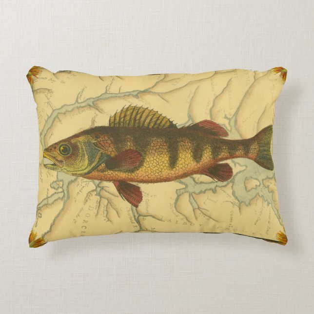 Yellow Perch on Map Decorative Cushion (Front)