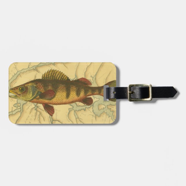 Yellow Perch on Map Luggage Tag (Front Horizontal)