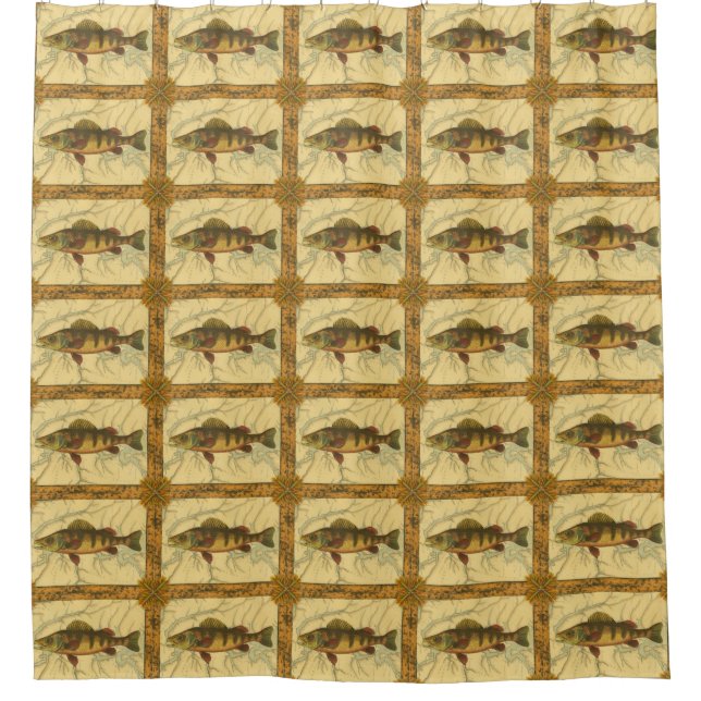 Yellow Perch on Map Shower Curtain (Front)
