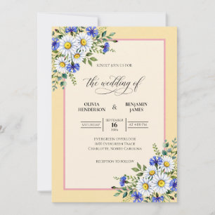 Yellow Periwinkle Daisy Eucalyptus Wedding Invitation