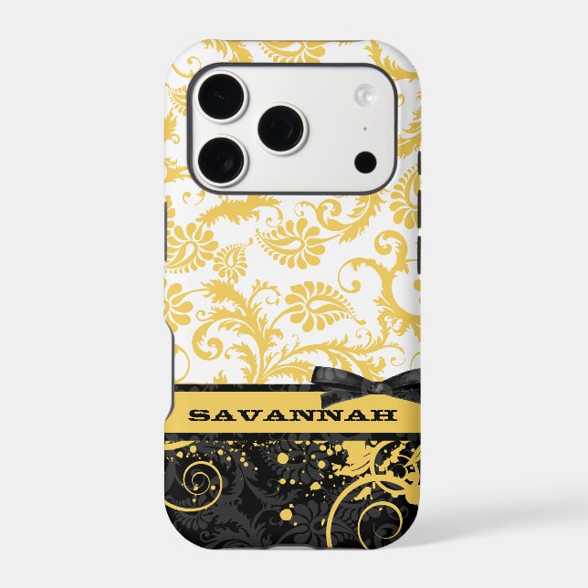 Yellow Personalised Damask iPhone 6 case (Back)