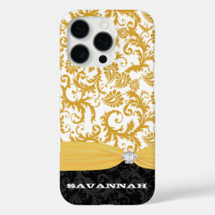 Yellow Personalised Faux Rhinestone Damask iPhone iPhone 16 Pro Case