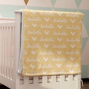 Yellow Personalised Name Blanket with Hearts