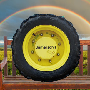 yellow personalised name tractor wheel tire round cushion