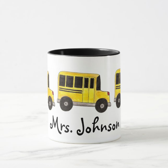 Yellow Personalised Teacher School Bus Driver Gift Mug (Center)