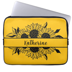 Yellow Personalized line drawn  sunflowers  Laptop Sleeve